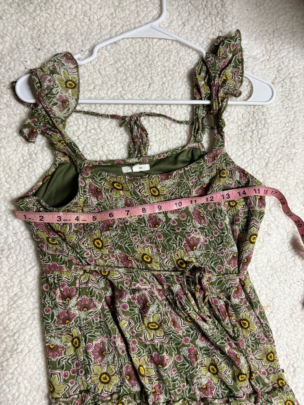 Maurice’s Floral Smocked Tiered Mini Dress whimsical Boho Size M Rayon green - Picture 8 of 8